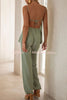 Vacation Day To Night Textured Lace-up Elastic Waist Backless Loose Jumpsuit