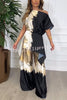 Bellen Satin Unique Print Wide Sleeve Irregular Top and Elastic Waist Wide Leg Pants Set