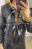 Holiday Cheer Sequin Tie-front Satin Bow Long Sleeve Jacket