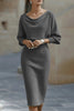 Solid Color Batwing Sleeve Fitted Waist Elegant Midi Dress