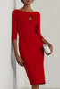 Solid Color Round Neck Hollowed-out Slim-fit Elegant Midi Dress