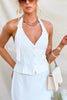 Julien Button Up Adjustable Halter Tank and High Rise Pencil Slit Maxi Skirt Set