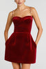 Harley Luxurious Velvet Fabric Jewel-embellished Shoulder Straps Pocket Tulip Mini Dress