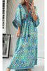 Beautiful Timeless Ethnic Paisley Print Drawstring Elastic Waist Kimono Maxi Dress