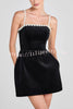 Sweet Poetry Velvet Pearl Trim Straps Pocketed Tulip Style Mini Dress