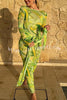 Nessie Mesh Unique Print Tie-up Waist Long Sleeve Stretch See-Through Maxi Dress