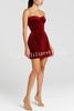 Harley Luxurious Velvet Fabric Jewel-embellished Shoulder Straps Pocket Tulip Mini Dress