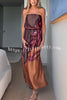 Drawing Inspiration Satin Floral Print Off Shoulder A-line Slit Maxi Dress