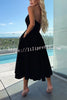 Sweet Cascade Solid Color Off Shoulder Pocket Full Hem Midi Dress
