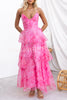 Elinor Chiffon Floral Print Elastic Back Lace-up Ruffle Maxi Dress