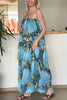 Cecily Contrast Floral Print Tiered Ruffles Strapless Maxi Dress
