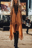 Fashion Loose Sleeveless Spliced Tassel Casual Midi Dress