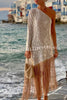 Anika Sequin One Shoulder Sleeve Tassel Hem H-line Midi Dress