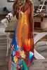 Unique Printed Suspender V-neck Loose Maxi Dress