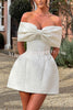 Become Romantic Jacquard Bardot Bow Neck Back Lace-up Strapless Mini Dress