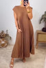 Solid Color Round Neck Sleeveless Pleated Large Hem Maxi Dress