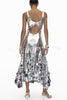 Party Tips Sequin Irregular Round Tassels Hem Back Cutout Tank Maxi Dress