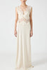 Wonderful Fusion Satin Lace Trim See-through Waist V-neck Drape Maxi Dress