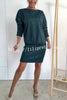 Solid Color Sparkly Round Neck Long Sleeve Casual Mini Dress