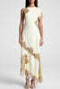 Paris Dream Satin Lace Trim Irregular Design Drape Maxi Dress