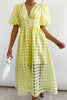 Remarkable Beauty Square Patterned Fabric Puff Sleeve Midi Dress