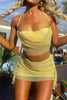 Mesh Patchwork Halterneck Crop Top Skirt Set