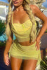 Mesh Patchwork Halterneck Crop Top Skirt Set