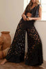V Neck Fake Two-piece Crop Top Hollow Out Pants Set