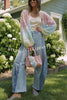 Palette Day Knit Color Blocks Open Front Balloon Sleeve Loose Cardigan