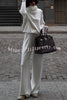 Morning Coffee Walks Ribbed Turtleneck Long Sleeve Sweatshirt and Elastic Waist Pocketed Loose Pants Set