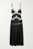 Dreaming of You Contrast Color Satin Lace Trim Back Tie-up Slip Midi Dress