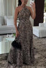 Leopard Print Sexy Halterneck Backless Lace-up Maxi Dress
