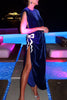 Shaya Velvet Asymmetrical Silhouette One Sleeve Shiny Bow Design Slit Maxi Dress