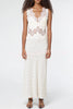 Wonderful Fusion Satin Lace Trim Poka Dot V-neck Drape Maxi Dress