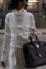 Morning Coffee Walks Ribbed Turtleneck Long Sleeve Sweatshirt and Elastic Waist Pocketed Loose Pants Set