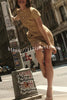 Gold Standard Tweed Fabric Pearl Button Short Sleeve Pocketed Mini Dress