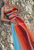 Neon Sunset Mesh Printed Twist Cutout Off Shoulder Vacation Maxi Dress