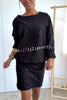 Solid Color Sparkly Round Neck Long Sleeve Casual Mini Dress
