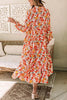 Bohemian Floral Print Loose Casual Long Sleeve Midi Dress
