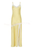 Sweet Trend Satin Lace Trim V-neck Slit Slip Maxi Dress