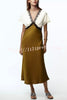 Fashionable Contrast Color V-neck Lace Stitching Maxi Dress