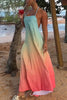 Sea goddess Gradient Print Pleated Halter Backless A-line Maxi Dress