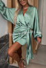Luxurious Tokyo Satin Balloon Sleeve Wrap Tie-up Loose Mini Dress