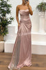 Essie Satin Rhinestone Patchwork Twist Waist Strapless Slit Maxi Dress
