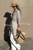 All-match Striped Button Up Half Sleeve Belted Pocket Shirt Midi Dress