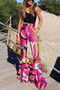 Cadee Unique Print High Rise Layered Flare Hem Stretch Pants