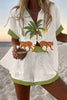 Tiger and Coconut Tree Print Loose Button Elastic Waist Shorts Set