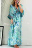 Beautiful Timeless Ethnic Paisley Print Drawstring Elastic Waist Kimono Maxi Dress