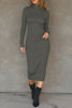 Solid Color Casual Long Sleeve High Neck Slim Midi Dress