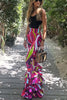 Cadee Unique Print High Rise Layered Flare Hem Stretch Pants
